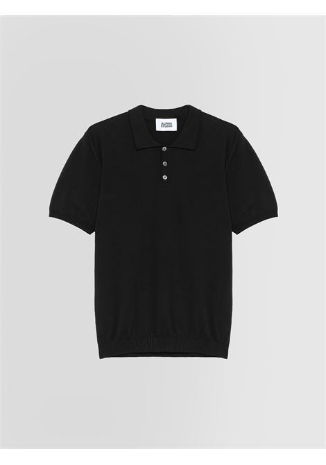 Alpha Studio polo in crepe di cotone nero con tre bottoni ALPHA STUDIO | Polo | AU-5043B1002